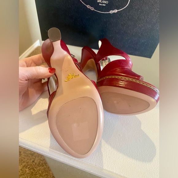 Prada Platform Red Sandals Slingback Heels - Picture 10 of 14